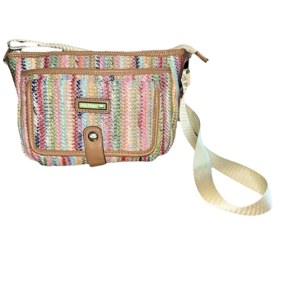 Lily Bloom Handbags - Lily Bloom Multicolor Woven Crossbody Bag with Tan Trim